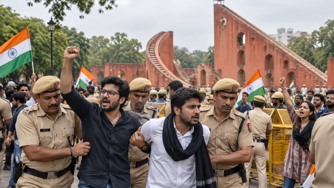CJP Leaders Saurav Das and Ashutosh Ranka Detained During Jantar Mantar Protest CJP Leaders Saurav Das and Ashutosh Ranka Detained During Jantar Mantar Protest