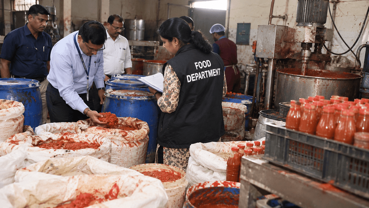 Ahmedabad Food Department Seizes 2,000 Kg Raw Material from Tomato Sauce Unit Ahmedabad Food Department Seizes 2,000 Kg Raw Material from Tomato Sauce Unit
