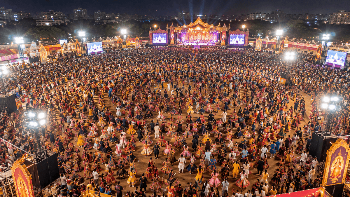 Over 60,000 Garba Dancers Join Vadodara Navratri Festival, Drone Views Captivate Over 60,000 Garba Dancers Join Vadodara Navratri Festival, Drone Views Captivate