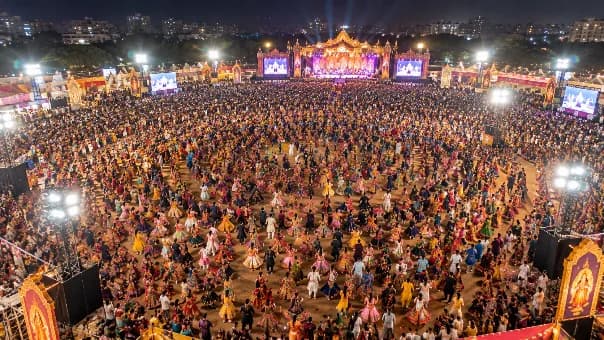 Over 60,000 Garba Dancers Join Vadodara Navratri Festival, Drone Views Captivate