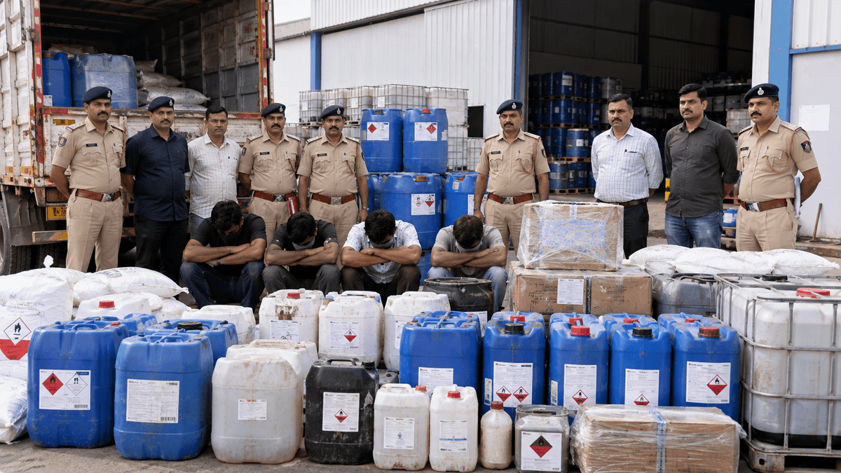 Chemical Theft Gang Busted in Changodar, Goods Worth ₹68.20 Lakh Seized Chemical Theft Gang Busted in Changodar, Goods Worth ₹68.20 Lakh Seized