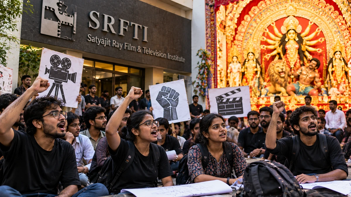 SRFTI Students Continue Protest During Durga Puja Holidays SRFTI Students Continue Protest During Durga Puja Holidays