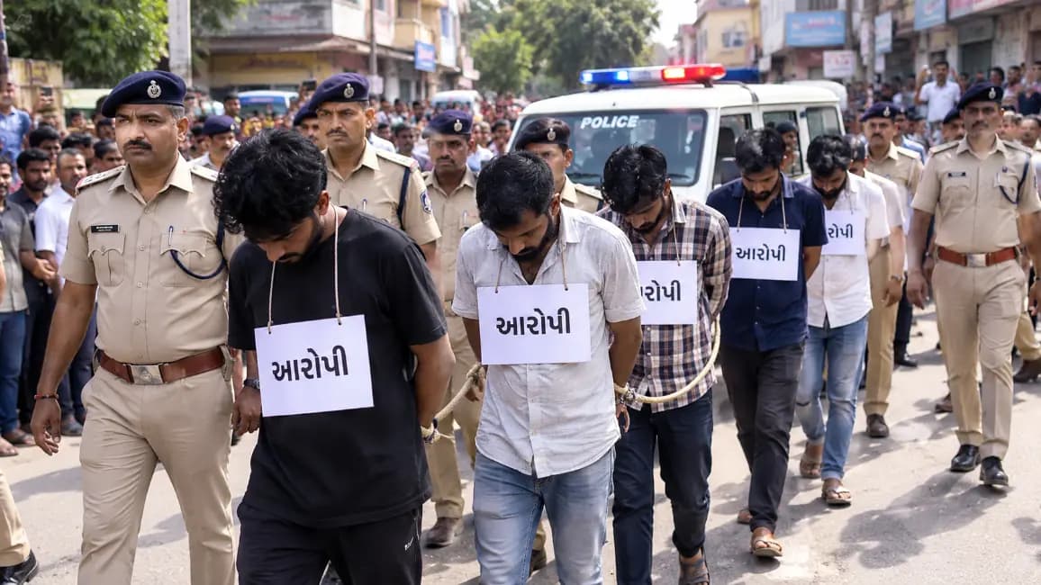 Police Take Action in Songadh Stone-Pelting Case, Parade Accused in Public