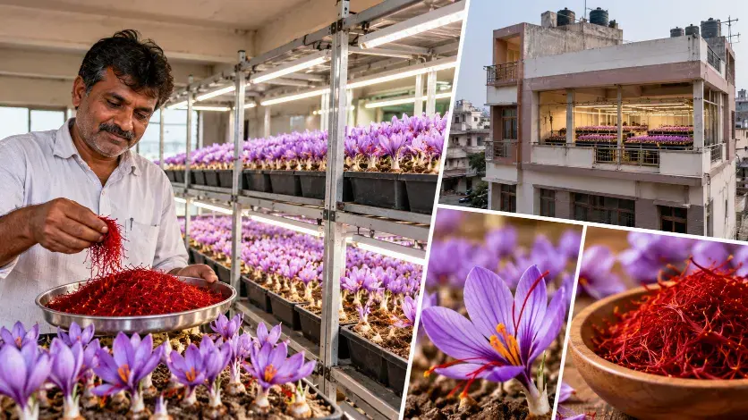 Amreli Farmer Invests ₹20 Lakh in Saffron Farming on a Building's Second Floor