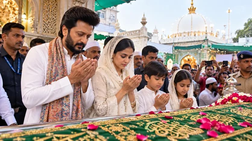 Riteish Deshmukh Visits Ajmer Sharif Dargah with Wife Genelia and Children Riteish Deshmukh Visits Ajmer Sharif Dargah with Wife Genelia and Children