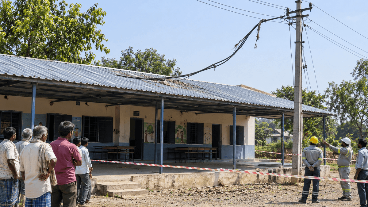 11 KV Power Line Breaks Over Primary School Shed in Bhimpore, Tapi 11 KV Power Line Breaks Over Primary School Shed in Bhimpore, Tapi