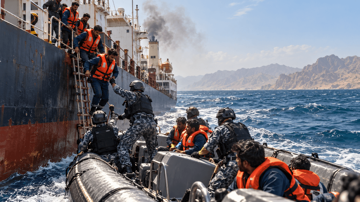 Attack on Indian Sailors in Red Sea, 14 Civilians Rescued Attack on Indian Sailors in Red Sea, 14 Civilians Rescued
