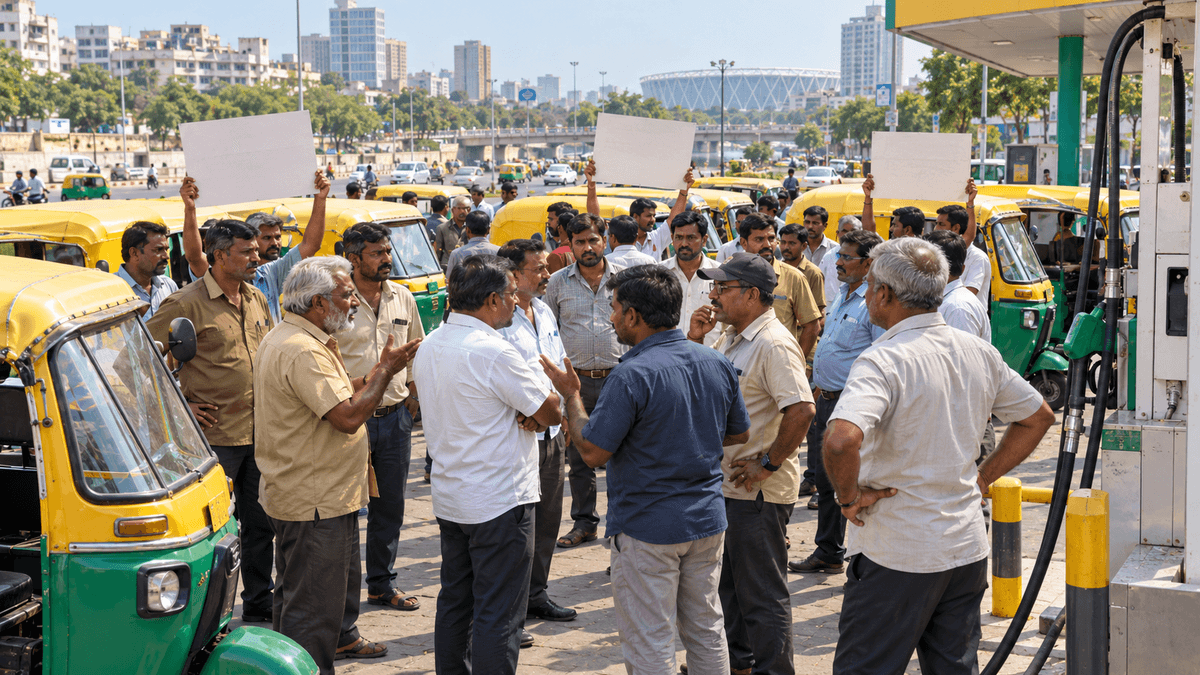 Auto-Rickshaw Drivers Protest Against Rising CNG Prices in Ahmedabad Auto-Rickshaw Drivers Protest Against Rising CNG Prices in Ahmedabad