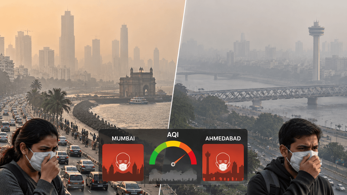 Air Pollution Rises in Mumbai and Ahmedabad Before Winter, AQI Raises Health Concerns Air Pollution Rises in Mumbai and Ahmedabad Before Winter, AQI Raises Health Concerns