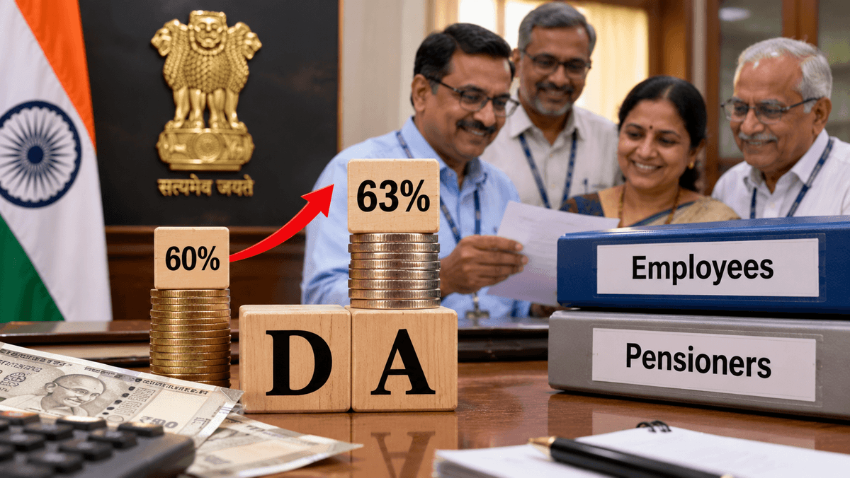 Central Government Raises DA by 3% to 63% for Employees and Pensioners Central Government Raises DA by 3% to 63% for Employees and Pensioners
